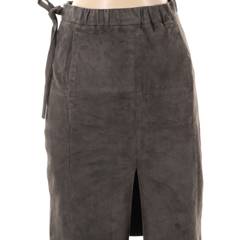 Halston Heritage Suede Lamb Leather Skirt with Pockets in Gray, Size 10